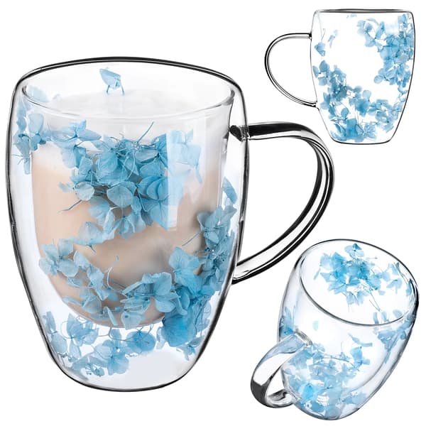 Tekopp - Teeglas - 350 ml - Blommönster - Blå