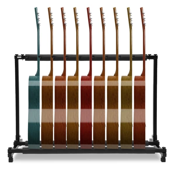 Gitarrställ - Universellt 9-plats stativ - För akustisk gitarr, elgitarr, bas - Järn - Rektangulär - Modern design - Svart