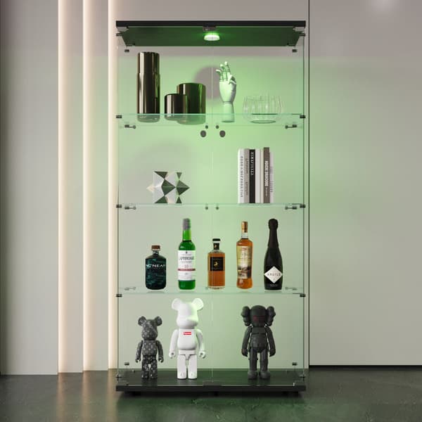 Moderne glasmonter - vitrineskab til samlinger - LED-belysning - låsbare døre - 80,5×39,5×163,9 cm - sort