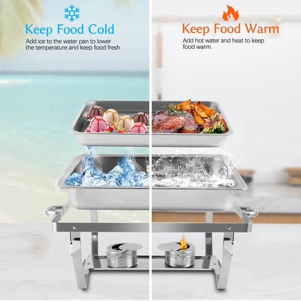 Buffetvarmer - Chafing dish - Rektangulær, rustfrit stål, med indsatsbakker, catering/servering, 1 stk - Sølv