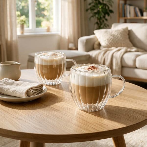 Termoglas til kaffe og te - Dobbeltvæggede kaffeglas - 230 ml - 2-pak - Glas - Farveløse