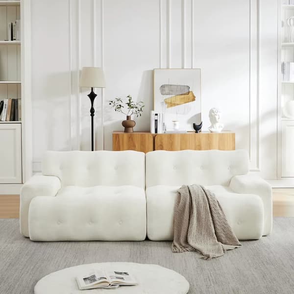 Cloud-sofa - Foldbar 2-personers sofa - Rummelig - Brede Armlæn - Knapdetaljer - Chenille - Beige