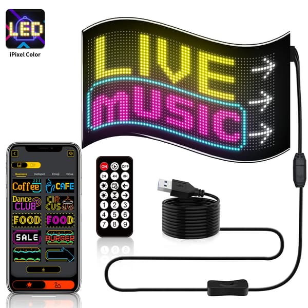 LED-displaypanel - 32x64 Pixelmatrix - Bluetooth App-styring - Vandtæt - 35x20 cm - Stift panel