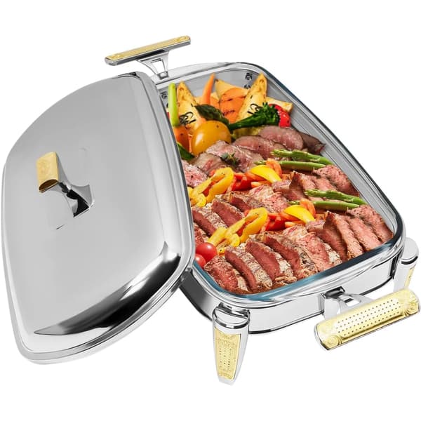 Madvarmer i rustfrit stål til buffet - Rektangulær buffetvarmer - Termobeholder - Med madbakke - Til buffet og catering
