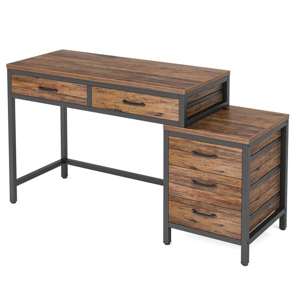 Computerbord - Skrivebord 150×50 cm - 3 skuffer - Vendbare skuffer - Industriel arbejdsstation - Rektangulær - Rustic Brown 02