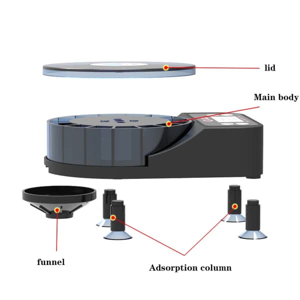 Automatisk fiskefoderautomat til akvarium - Foderdispenser - Timer, 50 g Beholder, Plast, Batteri Ikke Inkluderet - Sort