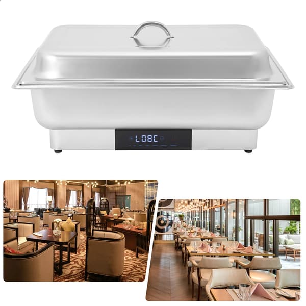 Buffetvarmer - Elektrisk Chafing Dish 2 Rum 9 l - Digital Temperaturstyring - Rustfrit Stål - Sølv