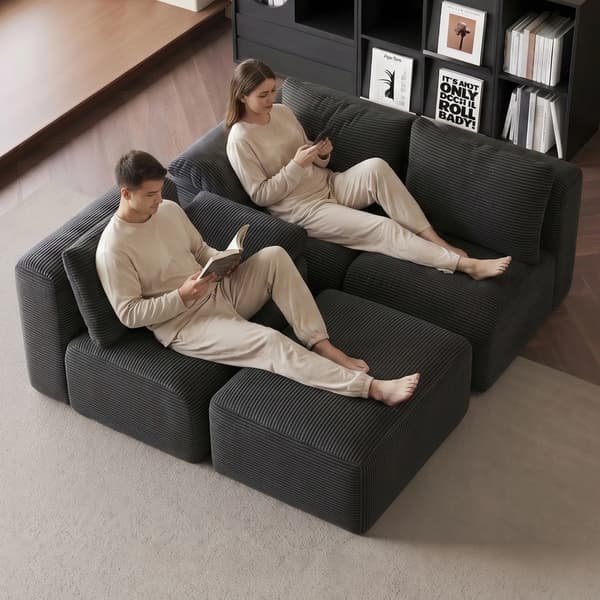 Modulär hörnsoffa - L-formad 2-sits soffa - Sammet - För vardagsrum - Kompakt bredd under 200 cm - Enkel montering - Grå