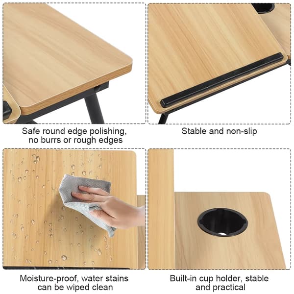 Laptopbord - Foldbart lap desk - Vippebart - Justerbart - Kopholder - Til seng og sofa - Valnød