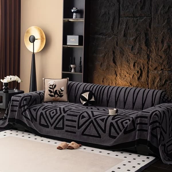 Geometrisk sofabetræk - Sofaovertræk - Skridsikkert - Elastisk - 100% polyester 180x300 cm - Mørkegrå