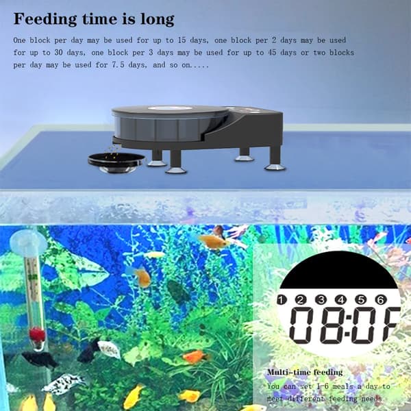 Automatisk fiskefoderautomat til akvarium - Foderdispenser - Timer, 50 g Beholder, Plast, Batteri Ikke Inkluderet - Sort