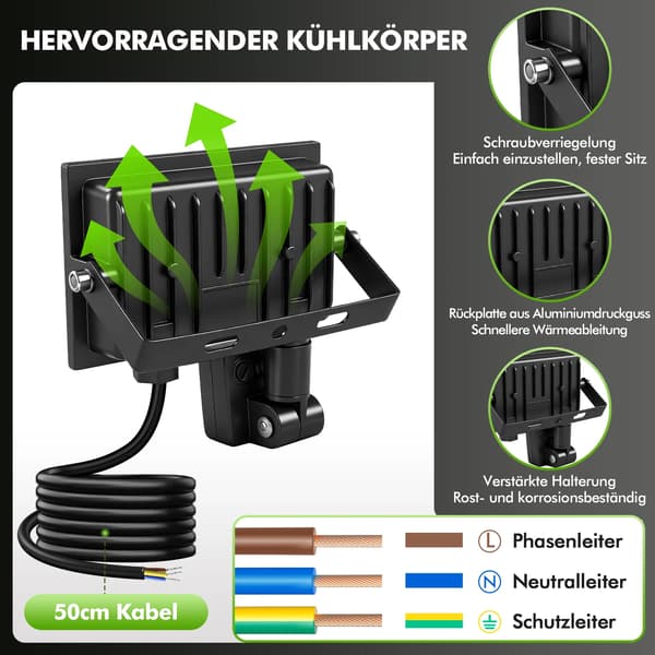 LED-strålkastare - 50 W - 2-pack - 3000 K - Rörelsesensor - Vattentät för utomhusbruk