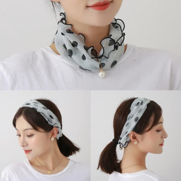 Pärlhalssjal - Halsring 248107 - Polyester - Tryckt Mönster - Ringmodell - Under 60 cm - Vitprickig