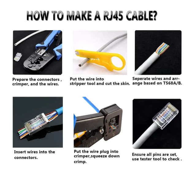 RJ45-kontakter - Cat6 Pass-Through-modulpluggar - 200-pack - 1,1 mm Hål - För Solid/Stranded UTP/STP-kabel - Hane - Transparent