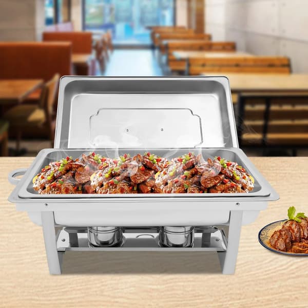 Buffetvarmer - Chafing Dish - 9 L Kapacitet - Rektangulær - Rustfrit stål - Sammenklappeligt stativ - 62×34×31 cm - Sølv