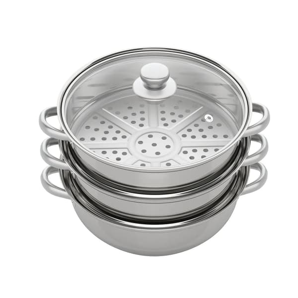 Dampkoger - 3-lags dampgryde - Rustfrit stål - Til grøntsager og ris - Lysegrå