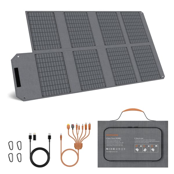 Bærbart solpanel - Foldbart 80W solcellepanel - 8 paneler - USB-C & 2x USB-A - DC-udgang - Vandtæt ETFE - Til udendørs camping