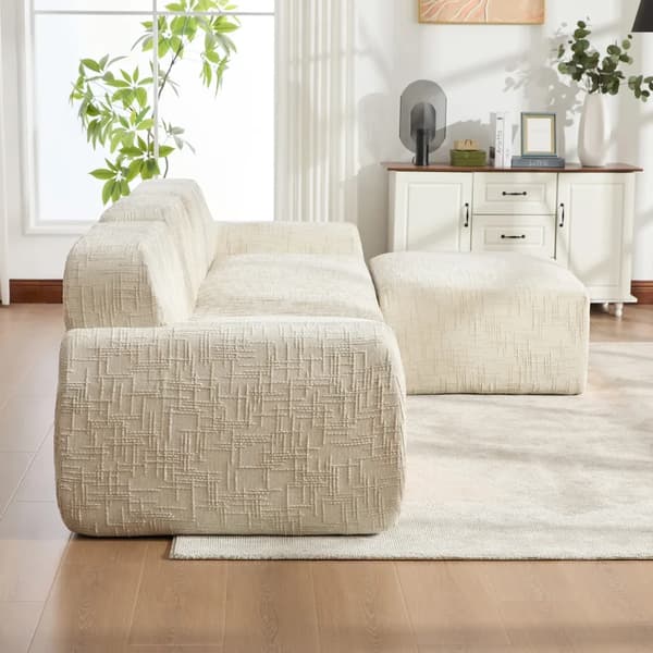 Modulsoffa - L-formad vardagsrumssoffa - 3-sits - Chenilletyg - 30D högelastiskt skum - Flyttbar - Halkfri bas - Beige