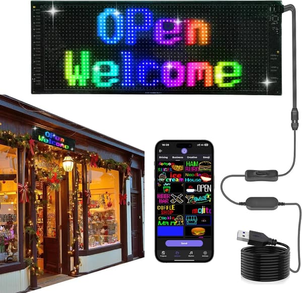 Flexibel LED-matrispanel - Programmerbar LED-skylt - 24 × 48 LED - Appstyrning - USB-driven - Vattentät - 5 V