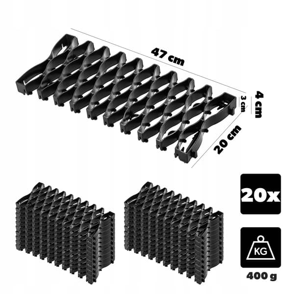 Græsarmeringsplader - Plænegitter - 47 cm Moduler - 20 stk - Sort