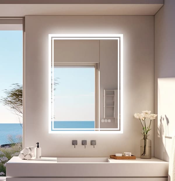 LED badrumsspegel - Rektangulär väggspegel 60x80 cm - Bakbelyst - Immafri - Dimbar - Splittersäker - Ramfri
