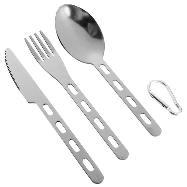 Campingbestik - 3 dele - Stål - Karabinhage - Sølv
