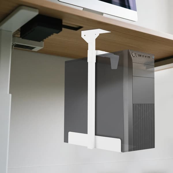 PC/Computer holder - Under skrivebord/vægmontering - Justerbar - Koldvalset stål - 30 kg bæreevne - Rektangulær - Hvid