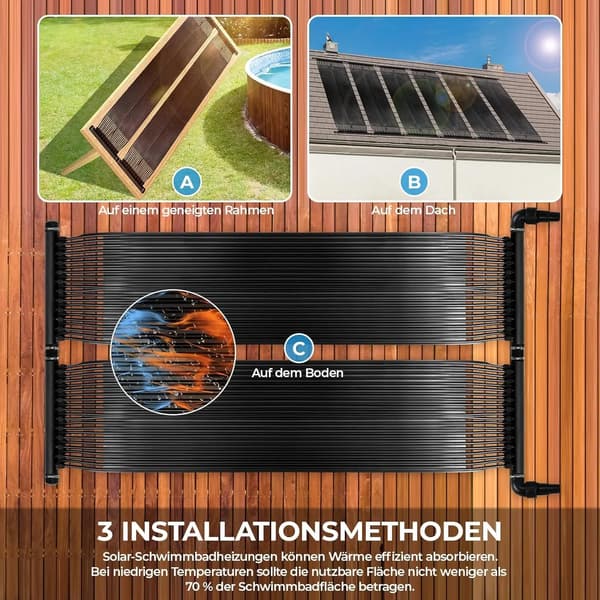 Solvarmer til pool - Solfanger varmemåtte - Solpanel til poolopvarmning - PE materiale - Størrelse 6 x 1,5 m