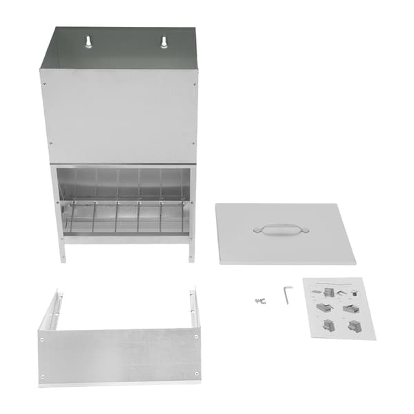 Fjäderfäfoderautomat - Hönsfoderautomat - 25 L Kapacitet - Regnskyddande Tak - För Höns Ankor Kalkoner Duvor - 35×26×54,5 cm - Silver