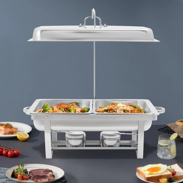 Chafing Dish Buffet Sæt - Buffetvarmer - Rustfrit Stål - Med Låg - Serveringsfad Til Catering, Fest, Restaurant