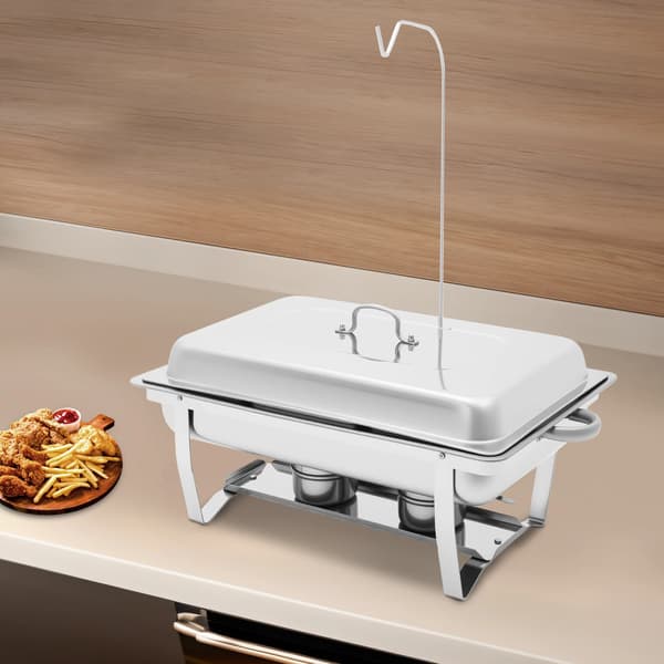 Rektangulær madvarmer - Chafing dish - Rustfrit stål - 56×35,5×7,5 cm - Med låg - Til buffet & catering
