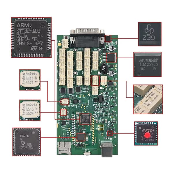 OBD2 Diagnosetester - Single Board H TCS DS Single PCB H - Bluetooth 4.3 - OBD-II - Bil og Lastbil - Software 2021.11 - Flere Sprog