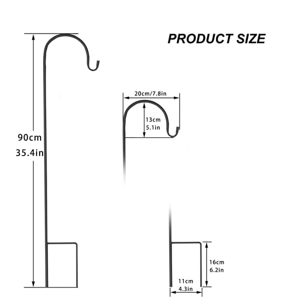 Havekroge - Shepherd Hook Jordspyd Sæt - 8 stk 90 cm - Kraftig Metal - Til Lanterner & Fuglefoder - Sort
