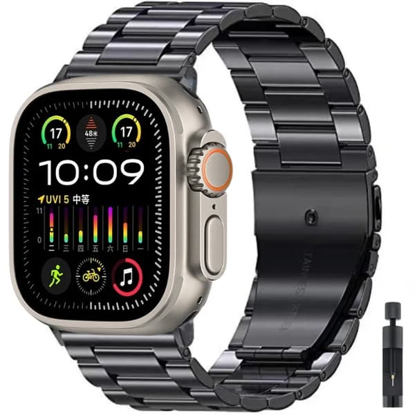 Stållænke til smartwatch - Metallænke - Rustfrit stål - Foldespænde - 38/40/41 mm - Sort med værktøj
