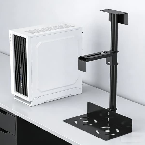 Justerbart computerstativ - Universal CPU-holder - Til skrivebord eller væg - Kulstofstål - Sort