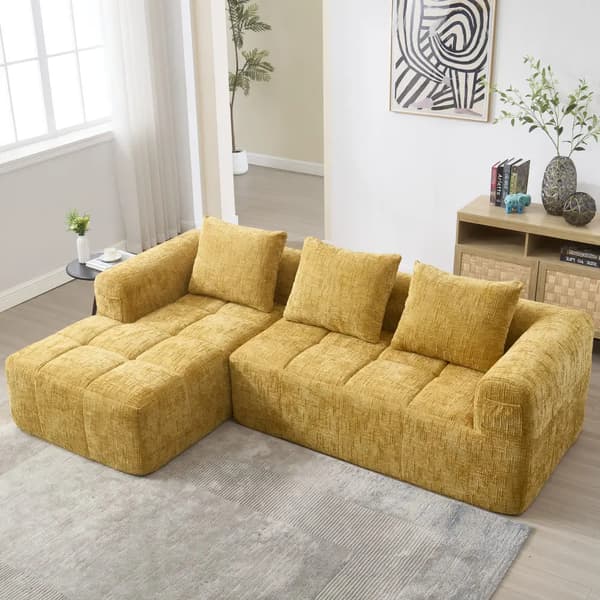 L-formet sofa - 3-personers modulsofa - Moderne - Chenille - Ingen montering - Skumfyld - Gul