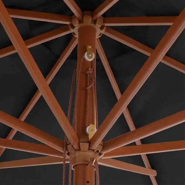 Udendørs parasol - Haveparasol - 350 x 240 cm - Rektangulær - Træstang - Polyesterdug - Sort