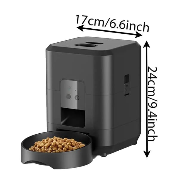Automatisk foderautomat til kæledyr - 2L smart foderdispenser til kat og hund - WiFi APP-styring - Programmerbar timer - LCD-display - 5V USB-strøm - Sort
