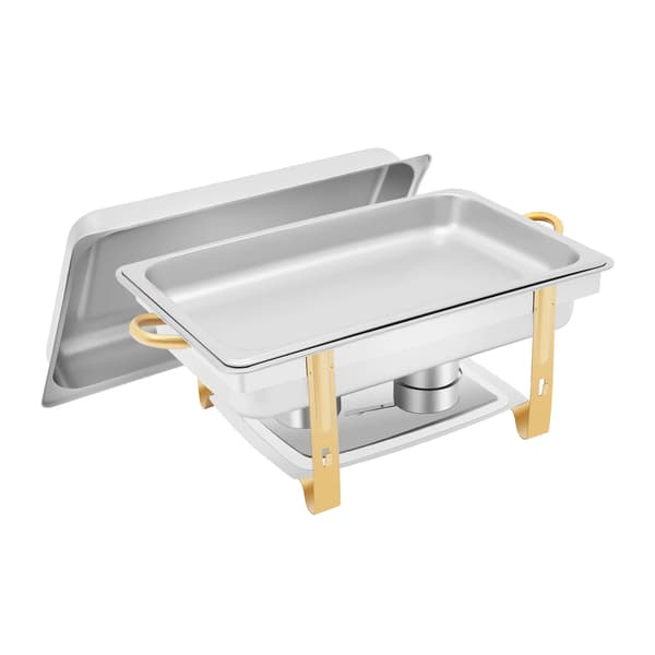 Buffetvarmer chafing dish - Rektangulær bordvarmer - 9 l - Rustfrit stål - Med låg og brænderholdere - Sølv
