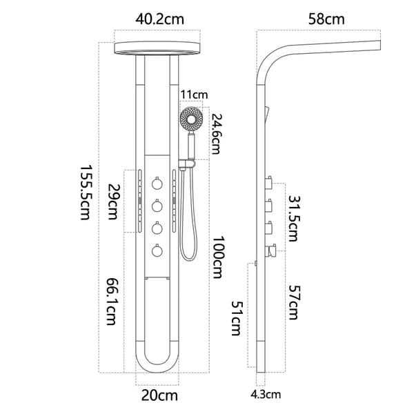 Väggmonterad duschpanel - Duschsystem - LED-display - Vattenfall - Dubbelgrepp Varm/Kall - Aluminiumlegering - Mässingsventil - Grå