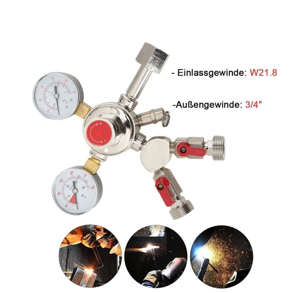 Koldioxid CO2 - Tryckregulator/Reduceringsventil - Primär Tryckreducerare - Dubbel Manometer - För Gasflaska