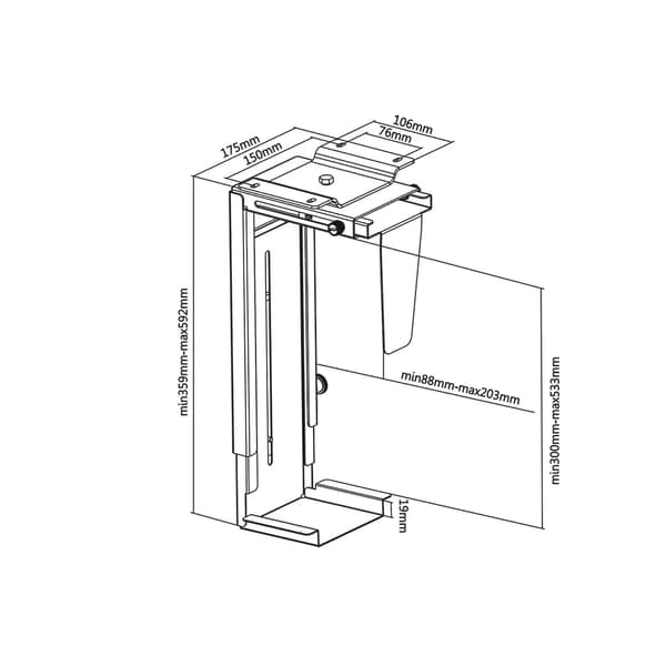 Lodret computerholder - MC-713B - Montering under skrivebord - Sort