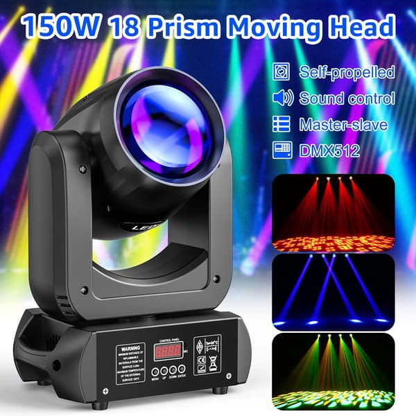 Moving head-lamper - DMX-scენebelysning - 2-pak - 150 W - 18 Prismer - Flightcase - EU-stik