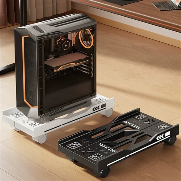 CPU-stativ - Justerbar computerholder - Mobil med styrehjul - Til stationære computere - Sort