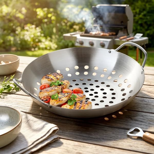 Grillkurv - Perforeret grillkurv - Stål - 28 cm - Sølv