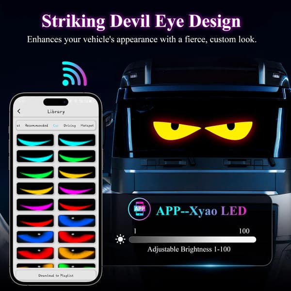 LED Devil Eye Bil Last Lys - Pixelpanel - Rullende Tekstdisplay 12V - Til Forrude - Gul