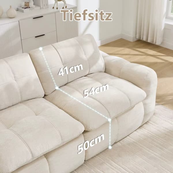 Modulsoffa - U-formad 4-sitssoffa - Chenille - Djupa sitsar - Modern design - Beige