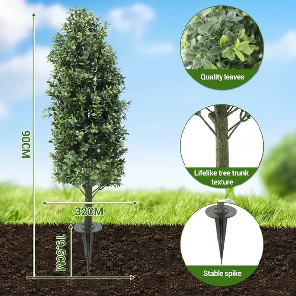 Tekoligusteri - Topiary-koristepuu - 90 cm - 2 kpl - Polyester - Ulkokäyttöön - Maapiikillä - Vihreä