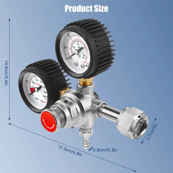 CO2-tryckregulator för öltapp - Tryckreducerare - Dubbel manometer - W21.8 gänga - CE-certifierad - Silver