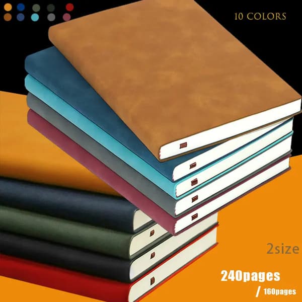 Notesbog A5 - Læder Notesbog - 160 Linjerede Sider - Journal & Dagbog - Til Kontor & Studier - Blå